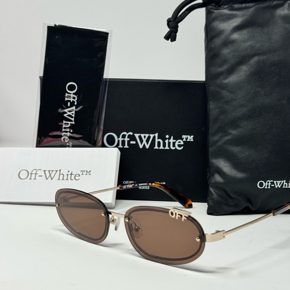 OFF-WHITE OERI13M MIAMI 7664 SUNGLASSES UNISEX BROWN OVAL EYEWEAR•NEW IN BOX •• - Picture 1 of 13